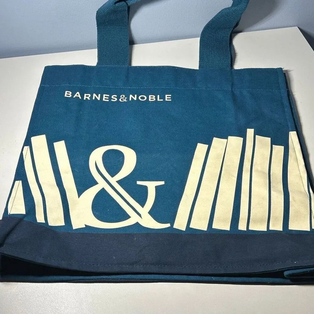 Barnes & Noble Canvas Tote Bag Teal Blue In collab with re-wrap